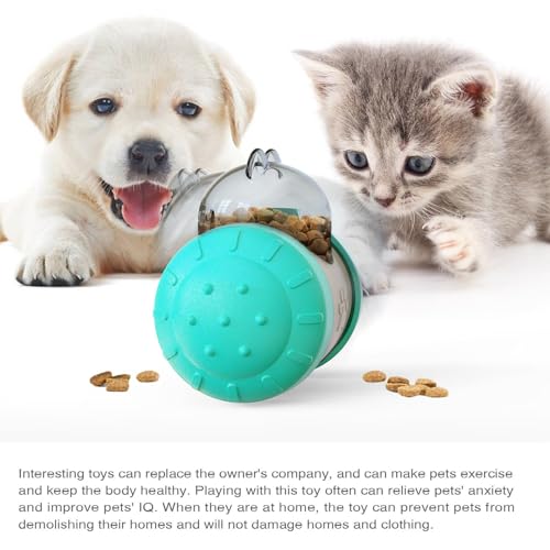 KAYNO Pet, cat and Dog Treat Dispenser Toys, pet Puzzle Food Funnel Toys, Food Grade Material, Non-Tipping, Clear Food Storage bin and Wheel Sliding Design. (Blue) - color: Blue