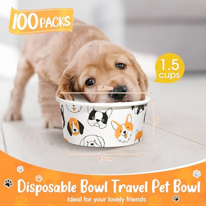 Mifoci 100 Pcs Disposable Dog Bowls 1.5 Cups Pets Disposable Feeding Bowls for Dogs and Cats Pets Paper Travel Cups for Small Medium Dogs Cats Puppy Kitten Dry or Wet Serving Food Water(Lovely) - style: Lovely
