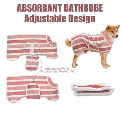 Fast Drying Dog Bathrobe, Super Absorbent Stripes Dogs Towel, Adjustable Warm Keeping Pet Puppy Bath Supplies (Red, M) - color: Red, size: M