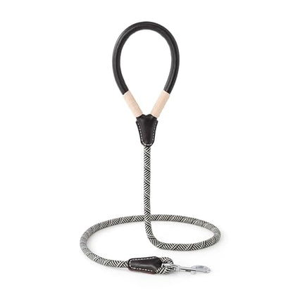 Mile High Life Dog Leash, Rope Leash with Genuine Leather Handle and Heavy Duty Metal Clasp, Great for Small Medium Large Dogs (Black Beige, 4FT) - color: Leather Handle-Black Beige, size: 48 Inch-1/2"