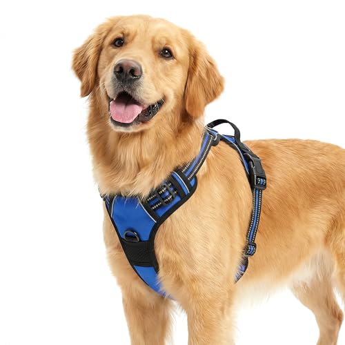 Funfox No Pull Dog Harness, Adjustable Pet Vest with Control Handle & Front Clip, Reflective Design for Small Medium Large XL Dogs, Blue L - color: Blue, size: L