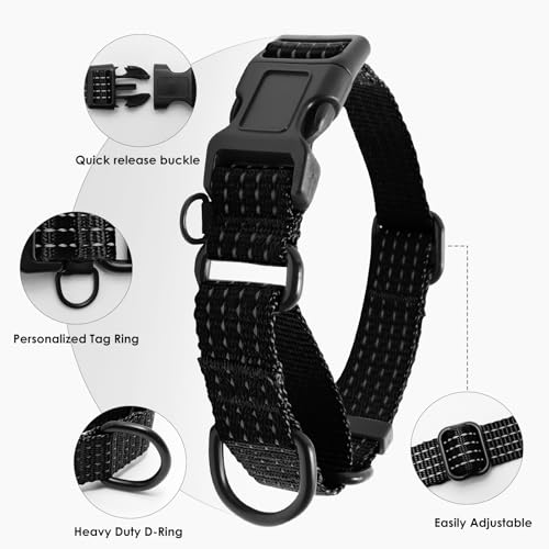 Martingale Dog Collar, Reflective No Pull Training Collar with Quick Release Buckle, Adjustable Heavy Duty Nylon Choker Collars for S M L Dogs (Black, S (1" x 12"-15.8")) - color: Black, size: S (1" x 12"-15.8")