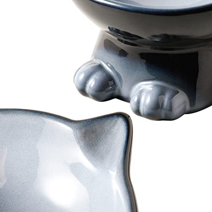 Nihow Ceramic Raised Cat & Dog Bowls: 5 Inch Elegant Gray (2 PC), Protecting Pet's Spine, Feeding & Watering Supplies, Modern Design, Anti Vomiting, Whisker Friendly - color: Gray, size: 4.5 OZ+8 OZ