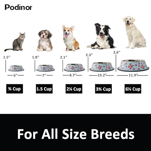 Stainless Steel Dog Bowls, Food and Water Non Slip Anti Skid Stackable Pet Puppy Dishes for Small, Medium and Large Dogs (2 Pack) - color: Sakura, size: ¾ Cup/7 oz