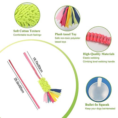 wodoca Dog Tug Toys - Aggressive Chewer Rope Toy with Strong Squeak, Ideal for Large Dogs, Training, and Play - color: Green Chenille, Pink Webbing