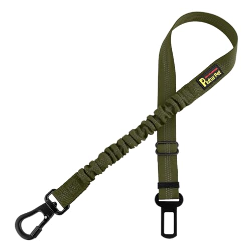 Plutus Pet Dog Seat Belt for Car, Adjustable Dog Car Harness with Carabiner Clip, Reflective Safety Dog Seatbelt Leash with Elastic Bungee, Ranger Green - color: Ranger Green