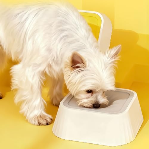 Spill Proof Dog Water Bowl 37oz, Large Capacity No Drip Pet Dispenser with Non-Slip Base, Slow Water Bowl for Dogs Puppies Indoor Outdoor Use, 22x22x8cm - color: Gray