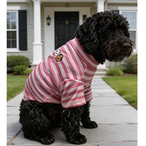Turtleneck Dog Shirt Cute Doggie Embroidery Super Soft Dog Sweatshirt Stretchy Striped Puppy Pullover for Cats Small Medium Large Dogs (Pink Striped, XX-Large) - color: Pink Striped, size: XX-Large