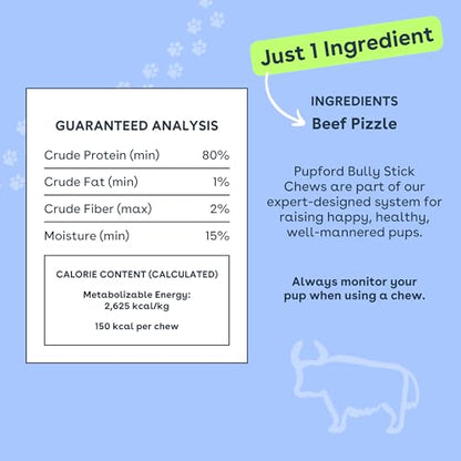 Pupford Thick Bully Sticks for Dogs & Puppies, Smoked for Improved Smell, Natural, Long-Lasting, Single Ingredient Chews for Small & Medium Breeds (6", 4 Count) - size: 4 Count (Pack of 1), style: 6 Inch