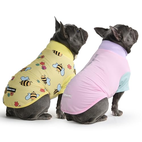 Spark Paws Sunblock Dog T-Shirt, SPF30 Protection, Lightweight Breathable Quick Dry for Dogs with Sensitive Skin - Bees & Gelato (Set of 2) - Size L - color: Bees & Gelato, size: L: 15-25lbs