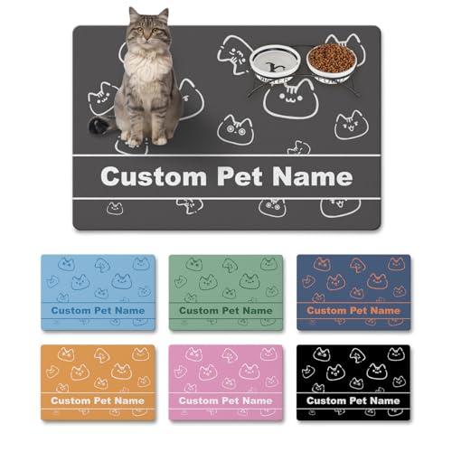 Personalized Dog Food Mat for Floor Waterproof, Custom Pet Feeding Mat with Name and Photo, Super Absorbent Dog Bowl Mat for Food and Water, Non-Slip Rubber Backing Pet Placemat for Cat Puppy - color: Color4