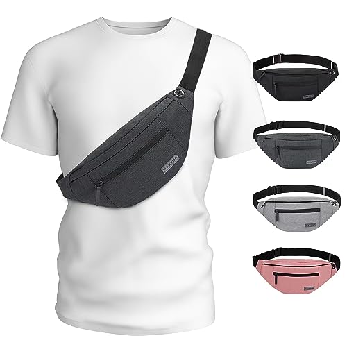 MAXTOP Large Crossbody Fanny Pack with 4-Zipper Pockets,Gifts for Enjoy Sports Festival Workout Traveling Running Casual Hands-Free Wallets Waist Pack Phone Bag Carrying All Phones - color: Dark Grey, size: Large, style: Large Fanny Pack(4 Zipper Pockets)