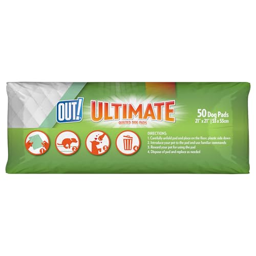 OUT! Petcare Large Dog Pee Pads, Disposable Quilted Training Pads with Pro-Grip, Leak Proof Absorbent Backing, Fast Drying, Puppy Housebreaking, Non Slip, Indoor Pet Potty Supplies, 21x21, 50 Count - size: 50 ct