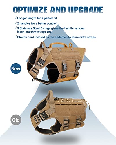 Tactical Dog Harness - PETNANNY Service Dog Vest for Large Dogs Fully Body Coverage in Training Dog Harness with 2 Reflective Dog Patches, Handle, Hook and Loop Panels, Dog MOLLE Vest (Khaki, XL) - color: Khaki, size: Extended Back XL (Chest: 31-49", Neck