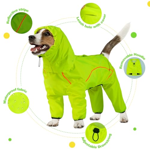 Dog Raincoat, Waterproof Dog Rain Jacket with Removable Hood，Adjustable 4 Legs Pet Poncho with Leash Hole，Reflective Stripe Hooded Snowproof Windproof Clothes for Small to 3X-Large Dogs, S - color: Green, size: S