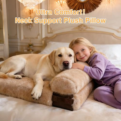 XXXL Dog Bed for Giant Breeds, Washable Faux Fur Sofa Couch with Removable Cover, Orthopedic Egg Crate Foam & Bolster Pillow, Non-Slip Waterproof Base, 52.3"x41.3"x3.8" - size: 53''L*42''W*3.8''Th