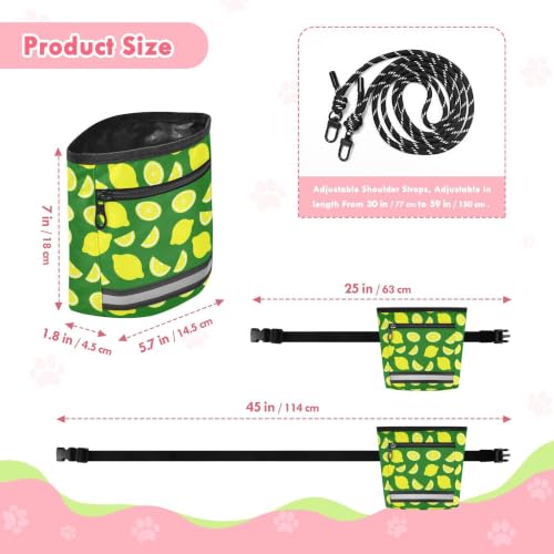 Lemon Water-Resistant Dog Treat Pouch, 3 Ways to Wear Treat Bag with Magnetic Closure & Reflective Strip, Hands-Free for Pet Training, Walking
