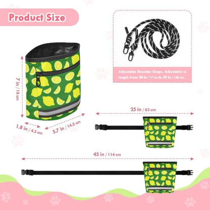 Lemon Water-Resistant Dog Treat Pouch, 3 Ways to Wear Treat Bag with Magnetic Closure & Reflective Strip, Hands-Free for Pet Training, Walking