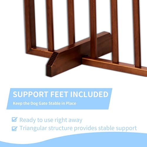 3 Panels Foldable Dog Gates for Doorways, 53.5" Extra Wide Wooden Pet Gate, Freestanding & Portable Design, No Assembly Needed, Durable and Stylish Adjustable Puppy Cat Fence for Rooms, No Assembly - size: 3 Panels-Brown
