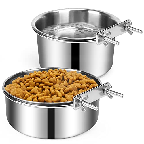 Dog Crate Water Bowl, 2 pcs Stainless Steel Large Dog Bowls 40oz & 60oz, Durable Anti-Spill Pet Metal Bowls for Cage Kennel Crate, Hanging Water/Food Bowl for Medium & Large Dogs - color: 2pack silver