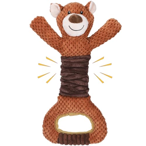 Letsmeet Squeaky Dog Toys - Plush Tug of War with Crinkle Paper, Interactive Pull Toy for Puppies to Large Dogs - color: brown2