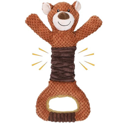 Letsmeet Squeaky Dog Toys - Plush Tug of War with Crinkle Paper, Interactive Pull Toy for Puppies to Large Dogs - color: brown2