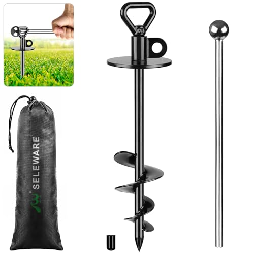 SELEWARE Dog Tie Out Stake Outdoor Anti-Rust Ground Anchor for Large Dogs up to 220 lbs, Free Swivel Dog Stake Dog Camping Gear Twist Rod Included - color: Black-C, size: L stake only