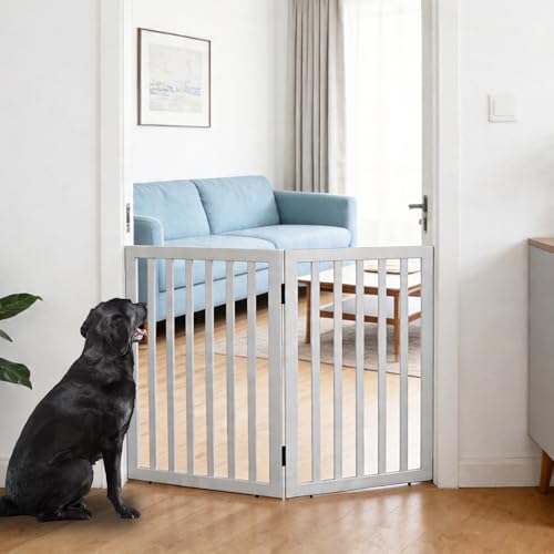 Dog Gate Indoor, Freestanding Dog Fence for The House, Doorways, Hallways,or Stairs,Pet Gate Foldable Wooden,Expandable 32" Height 2 Panels,White - color: White, size: 【2 Panels】40‘’w x 32''h