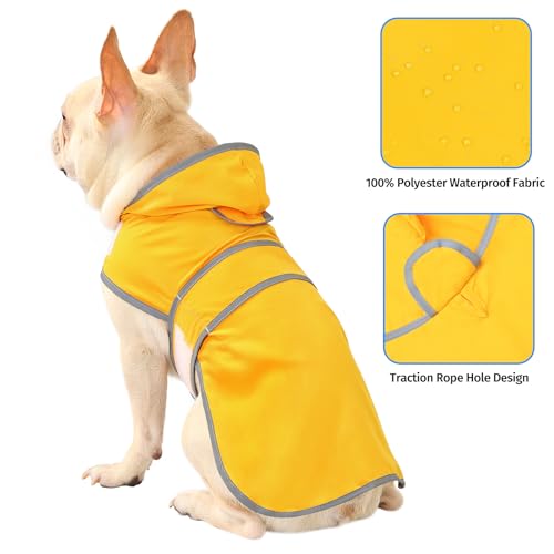 Dog Raincoat, Waterproof Dog Rain Jacket with Hood, Adjustable Rain Coat Poncho with Reflective Strips & Leash Hole for Large Medium Small Dogs Puppies, Lightweight Pet Clothes - color: Yellow, size: Medium