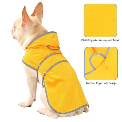 Dog Raincoat, Waterproof Dog Rain Jacket with Hood, Adjustable Rain Coat Poncho with Reflective Strips & Leash Hole for Large Medium Small Dogs Puppies, Lightweight Pet Clothes - color: Yellow, size: Medium