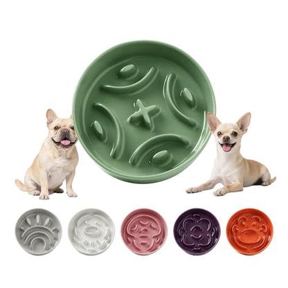 Ceramic Slow Feeder Dog Bowl, 0.8 Cups Anti -Slip Slow Feeding Bowl to Slow Down Eating, 6.3 Inch Dog Food Dish for Small Breeds, Green - color: Green, size: Small