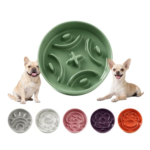 Ceramic Slow Feeder Dog Bowl, 0.8 Cups Anti -Slip Slow Feeding Bowl to Slow Down Eating, 6.3 Inch Dog Food Dish for Small Breeds, Green - color: Green, size: Small