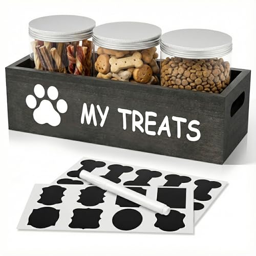qeerable Dog Treat Container Airtight Storage Jars Set of 3 - Clear Plastic Pet Treat Canister with Lids - Dog Food Container for Countertop Organization (grey) - color: Grey