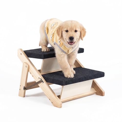 MEWANG Wood Pet Stairs & Ramp for Small/Medium Dogs and Cats, Aging Pets – 2-in-1 Foldable, Portable, Non-Slip Pet Ladder for Tall Beds, Couches,Cars–Holds Up to 220 lbs (17.3" L x 17.2" W x 13.0" H) - color: 2 Steps – For Sofas (12–19 in), size: 17.3" L