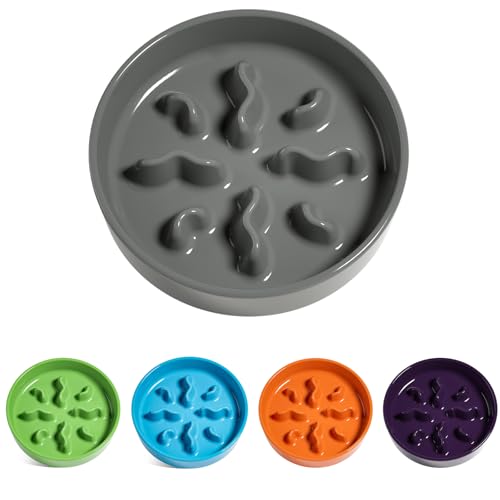 Ceramic Slow Feeder Dog Bowls Small Breed, 0.5 Cups Dog Food Dish for Fast Eaters, Puzzle Bowl for Small Dogs and Cats, 5.5 Inch-Grey - color: Grey