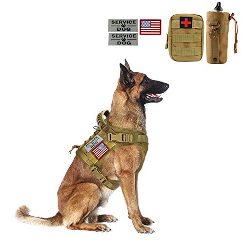 Tactical Dog Vest Training Outdoor Breathable Harness Military Pet Tactical Vest Detachable Pouches D Ring for Dog Leash - color: Khaki, size: X-Large (Pack of 1)