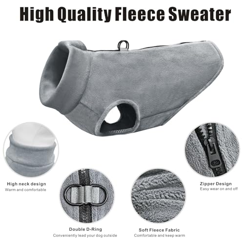 Idepet Dog Fleece Vest Sweater Zip Up Warm Pullover Dogs Jacket with D-Ring Leash Winter Cold Weater Coat Pet Sweatershirt Clothes Hoodie for Small Medium Dogs Boy Girl (Gray, XS) - color: Gray, size: XS