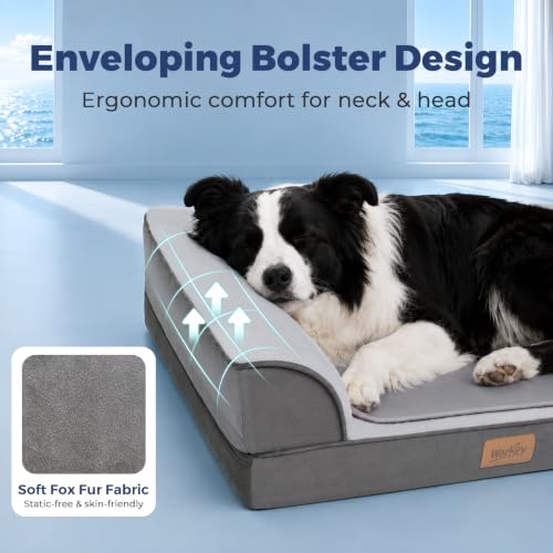 Cooling Dog Bed for Large Dogs, Orthopedic Dog Bed with Cooling Gel Mat, Removable Washable Cover, Waterproof Lining, Non-Slip Bottom, Summer Pet Bed for Sleeping, Size:40"*32"*8" - size: Large