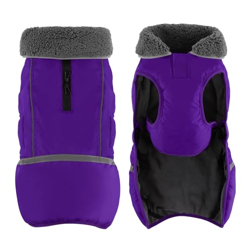 Doglay Dog Coat, Waterproof Dog Jacket Pet Winter Coat for Cold Weather with Thicken Furry Collar, Reflective Puppy Winter Jacket Warm Fleece Lining for Small Medium Large Pets - color: Purple, size: S(Chest : 11-18.11" , Back : 9.84")