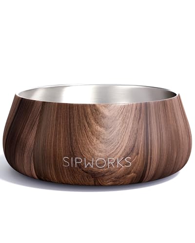 Sipworks Stainless Steel Pet Water Bowl for Cats & Dogs | Reusable Stainless Steel Insulated Food Bowls for Cat Dog | No Slip No Tip No Spill BPA Free | 32oz | Mahogany - color: Mahogany