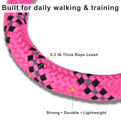 Dog Leash and Collar Set – 6 FT Strong Rope Leash with Padded Handle & Adjustable Nylon Collar Reflective for Small Medium Large Dogs (Pink, L) - color: Pink, size: L