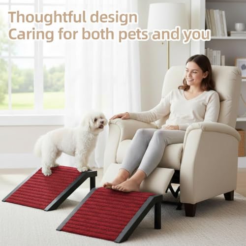 Dog Ramp for Stairs – Non-Slip Pet Steps with Locked-in Carpet & Iron Frame, Helps Senior Dogs & Small Breeds Climb Safely (Cinnabar-4 Pack) - size: Cinnabar-4 PACK