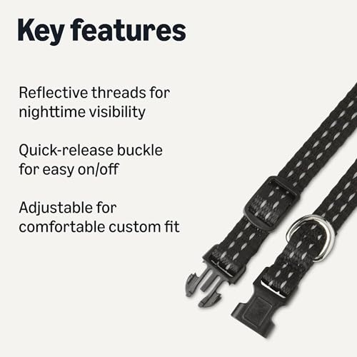 Amazon Basics Reflective Polyester Dog Collar, Adjustable Length 8.7"-13.5", 0.7" W, Quick-Release Buckle for Easy On/Off, Extra Small, Black - size: xs