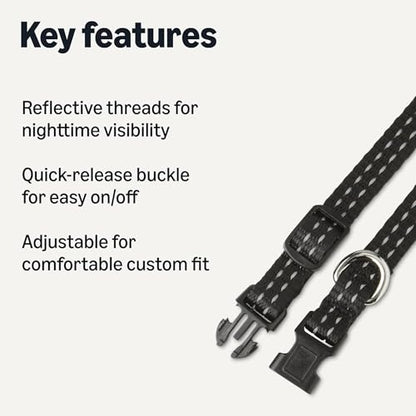 Amazon Basics Reflective Polyester Dog Collar, Adjustable Length 8.7"-13.5", 0.7" W, Quick-Release Buckle for Easy On/Off, Extra Small, Black - size: xs