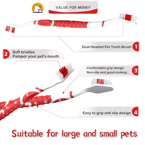 Dog Toothbrush pet Toothbrushes Finger Toothbrush Small to Large Dogs with Soft Bristles Non Slip Dual Head (8 pcs Dual Head + 4 pcs Finger Tooth Brush)