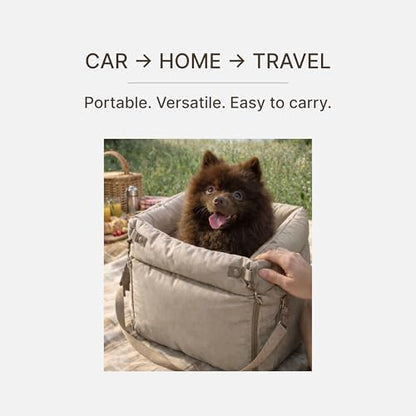 Dog Booster Car Seat for Small Dogs, Stable Non-Slip Design Up to 35 lbs, Water-Resistant PU Travel Carrier with Headrest Straps, Built-in Tether & Storage — Gray