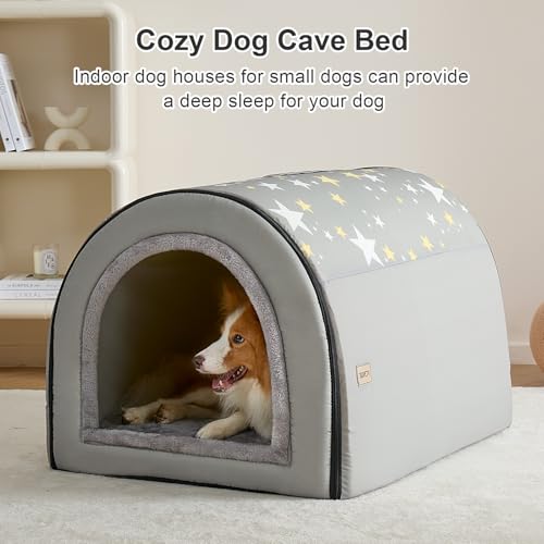 Jiupety 2 in 1 Dog House Indoor, Comfy Cave Bed Covered Dog Bed, Portable House for Medium and Large Dogs, 2XL(35"×27"×26"), Up to 70 Lb, Grey - style: 2XL