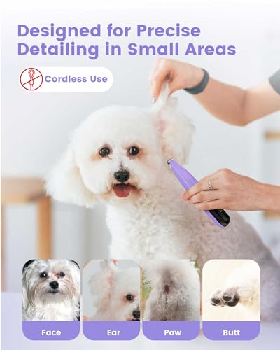 PAPMINI Dog Paw Trimmer with LED Light, 35dB Low Noise Paw Trimmers for Dog's Feet, 2 Speed Safety Electric Dog Clippers for Grooming, Rechargeable Cat Shaver for Paws, Ears, Face, Rump (Purple) - color: Purple