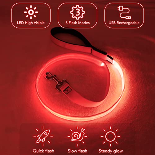 Colaseeme LED Light Up Dog Leash, USB Rechargeable (4FT,Red) | Glow in dark, reflective, USB-C rechargeable, bright LED for night safety, fits small to large dogs - color: Red, size: 4FT