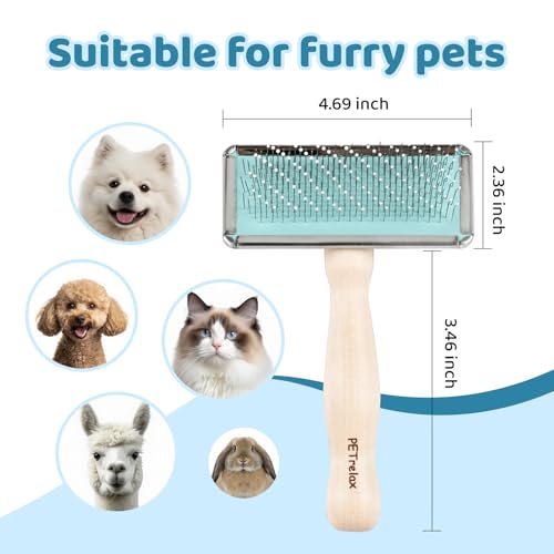 Dog Brush for Long haired Dogs & Cat,Grooming Brush for Shedding, Dematting, Bath, for Short Hair, Poodles, Indoor Cats, pin Brushes for Dog Grooming,Wooden Handle,Wooden Dog Brush